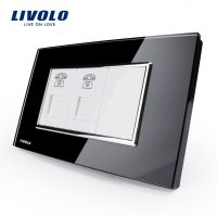 Enchufe doble teléfono Livolo con marco de vidrio – estándar italiano culoare neagra
