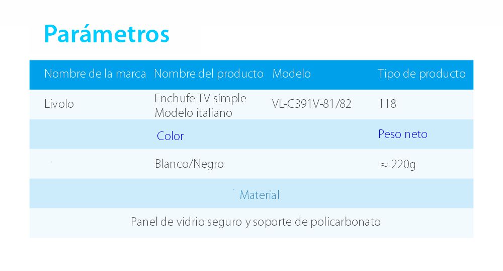 Enchufe simple TV (hembra) Livolo con marco de vidrio – estándar italiano