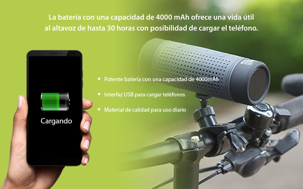 Altavoz portátil con Bluetooth, radio FM Red Sun, linterna, powerbank