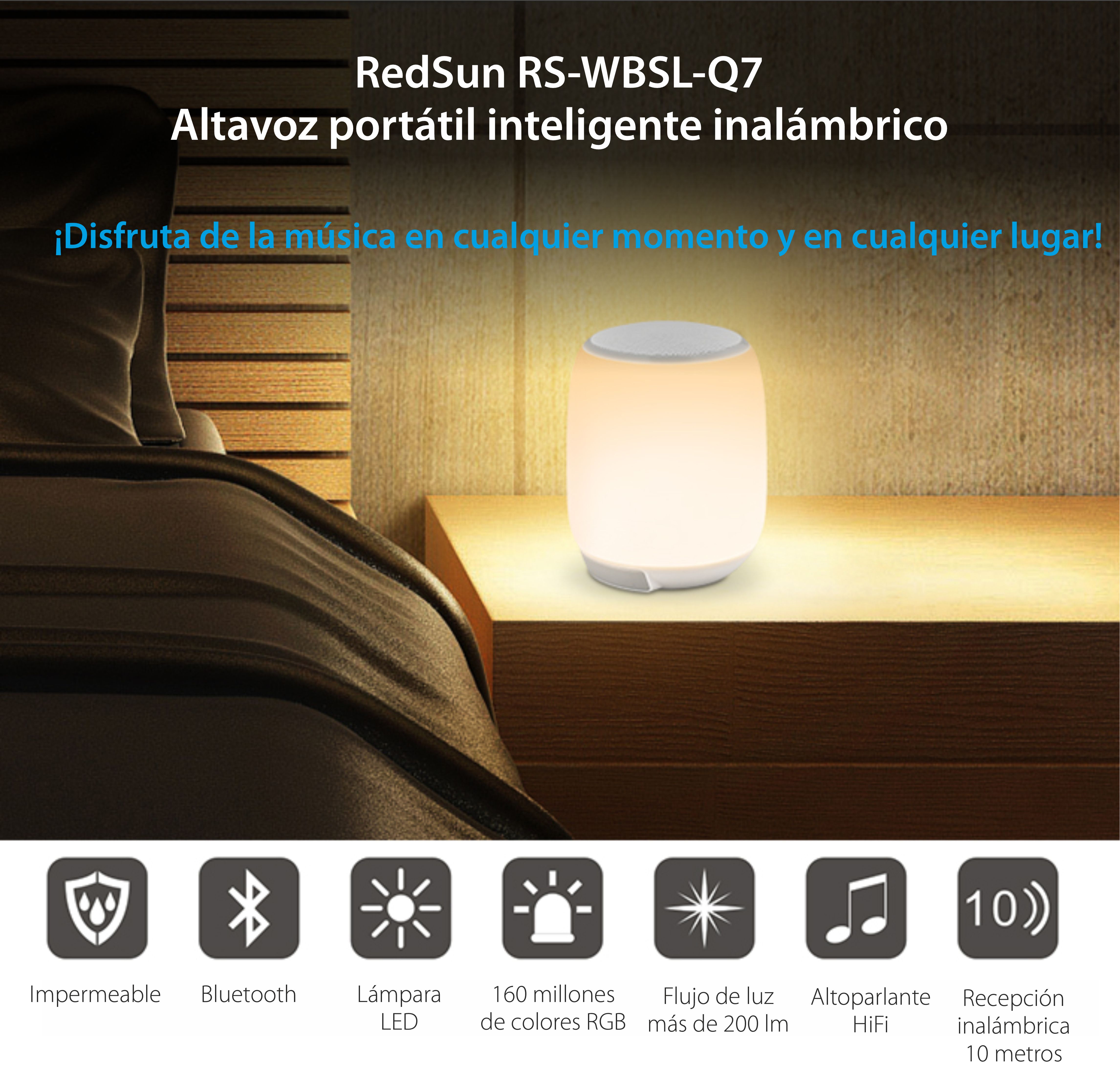 Altavoz y lámpara inteligentes, portátiles, bluetooth Redsun RS-WBSL-Q7