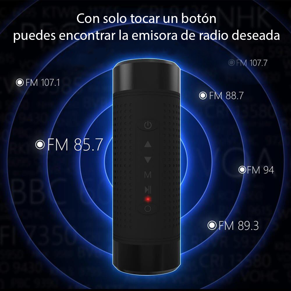 Altavoz portátil con Bluetooth, radio FM Red Sun, linterna, powerbank