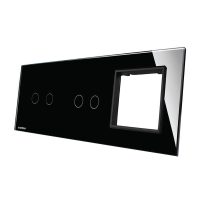 Panel de cristal Livolo para interruptores doble + doble + 1 elemento de libre montaje culoare neagra