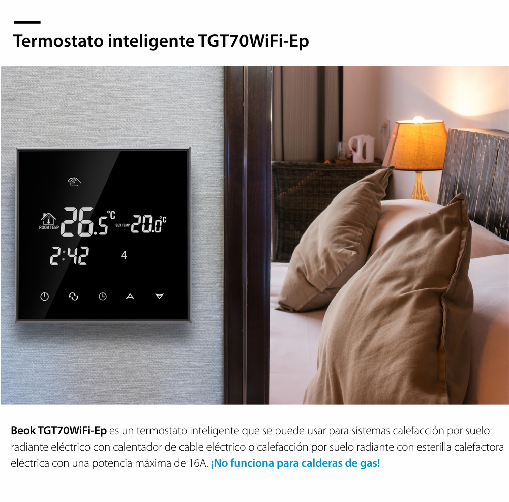 Termostato wifi para suelo radiante eléctrico BeOK TGT70WIFI-EP