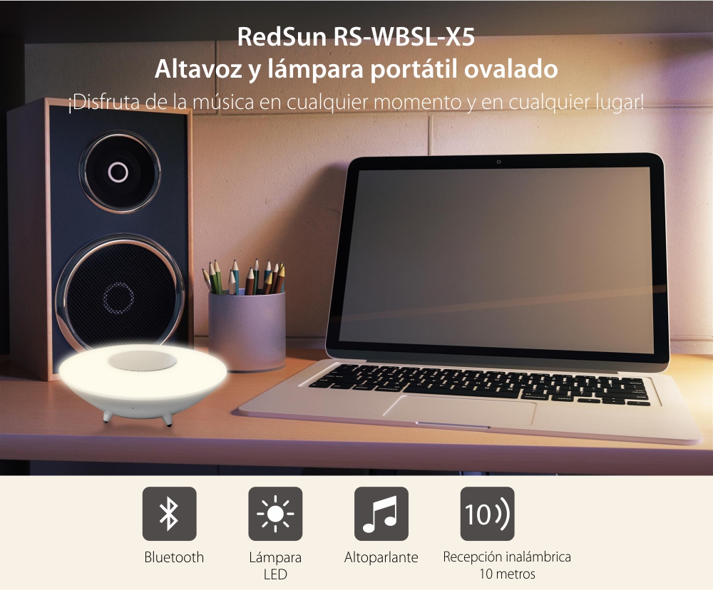 Altavoz y lámpara inteligente ovalado con Bluetooth Red Sun RS-WBSL-X5