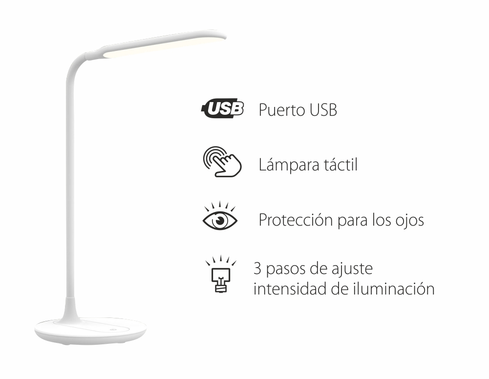Lámpara de oficina con USB y con 3 niveles de iluminación Red Sun