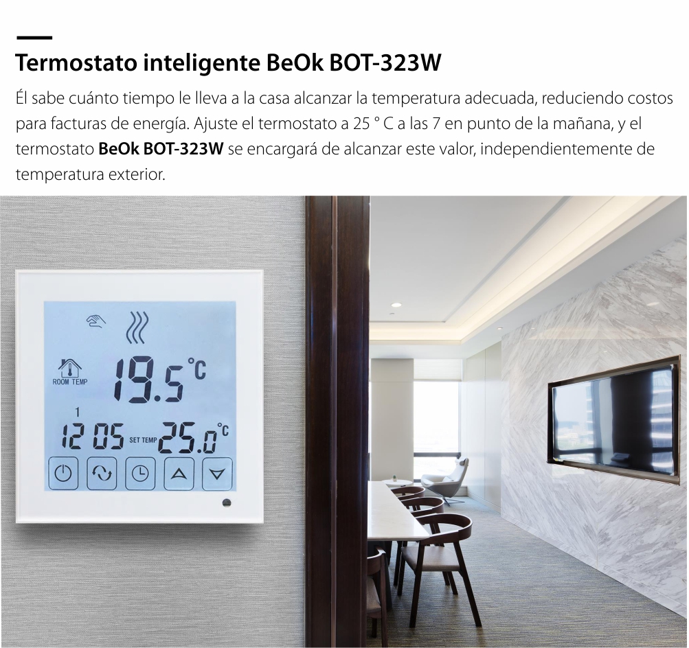 Termostato para caldera de gas y calefacción por suelo radiante BeOK BOT-323W