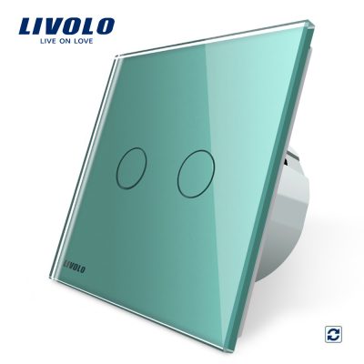 Interruptor táctil doble de retorno Livolo, de vidrio culoare verde
