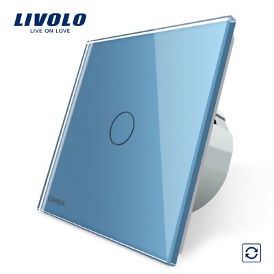 Interruptor táctil de retorno Livolo de vidrio culoare albastra