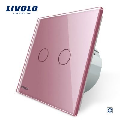 Interruptor táctil doble de retorno de contacto seco Livolo de vidrio culoare roz