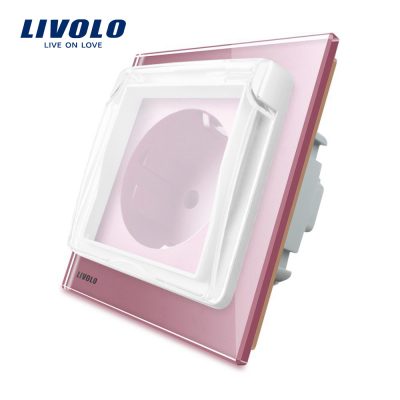 Enchufe simple Livolo con marco de vidrio y cubierta protectora impermeable culoare roz