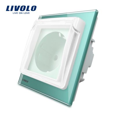 Enchufe simple Livolo con marco de vidrio y cubierta protectora impermeable culoare verde
