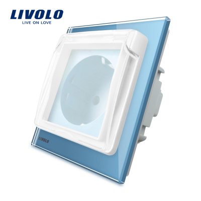 Enchufe simple Livolo con marco de vidrio y cubierta protectora impermeable culoare albastra