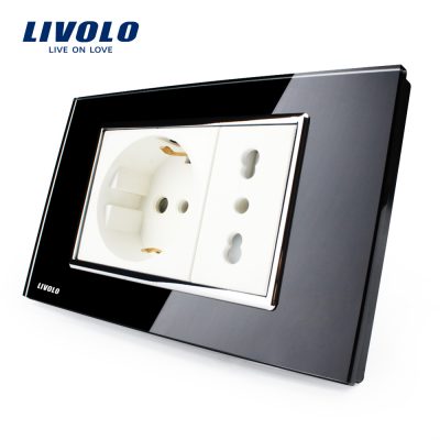Enchufe doble Livolo con marco de vidrio – estándar italiano