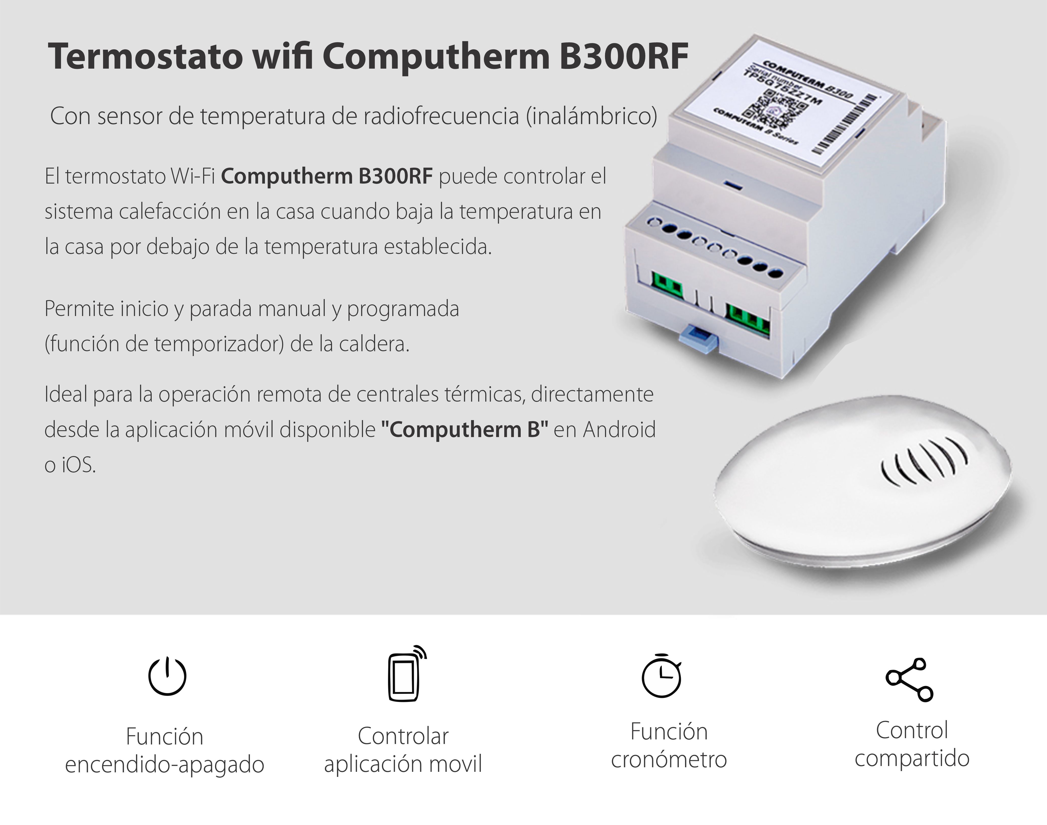 Termostato COMPUTHERM B300RF wifi con sensor de temperatura inalámbrico, temporizador, control desde el teléfono móvil, distribución control de acceso