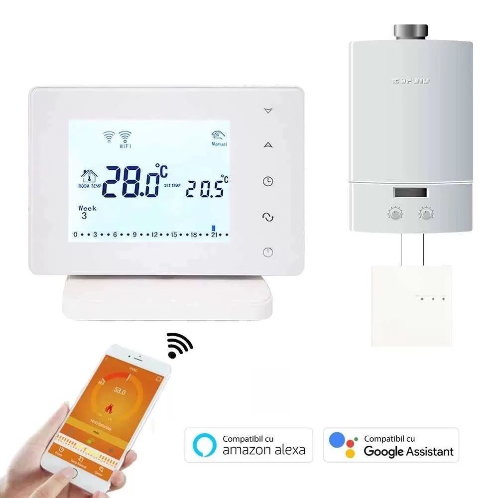  Termostato WiFi inteligente para el hogar, calefacción  eléctrica, caldera de gas y agua, funciona con control de aplicación táctil  LED programable (color : control, tamaño: calefacción de caldera de gas) 