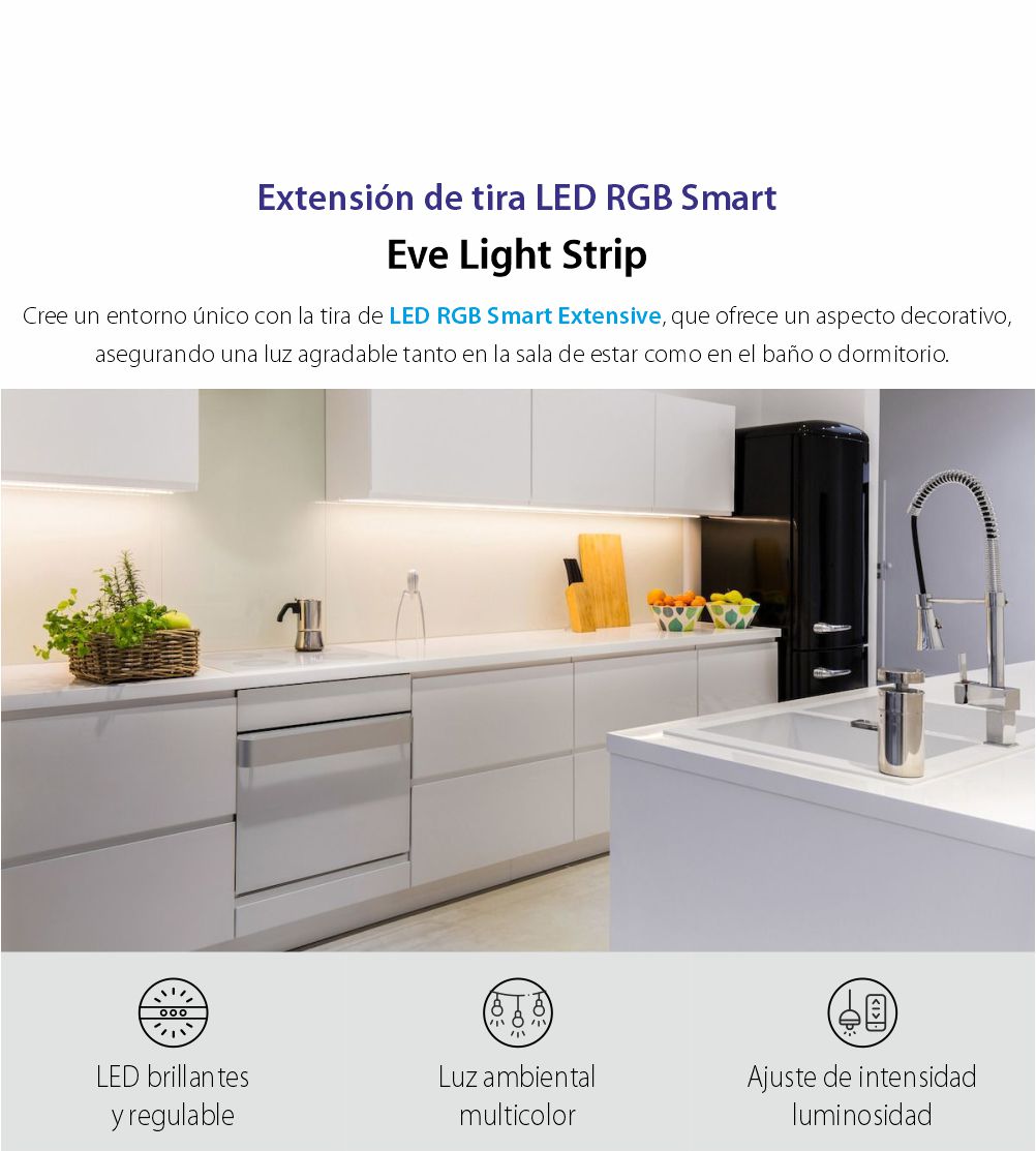 Extensión de tira LED RGB Smart Eve Light Strip Extension, 24W, 1800 lm, A ++, 2m, compatible con Apple Home Kit