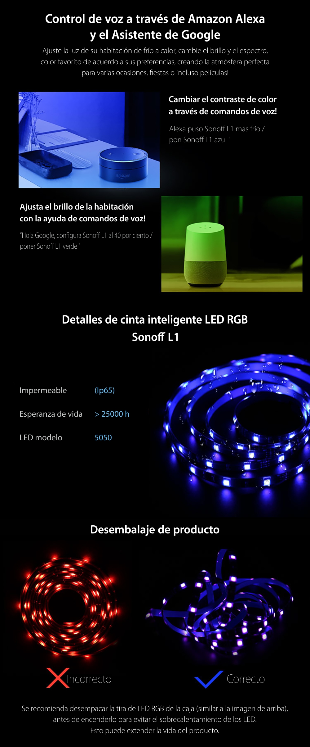 Extensión de tira LED 5M 5050RGB para Sonoff L1