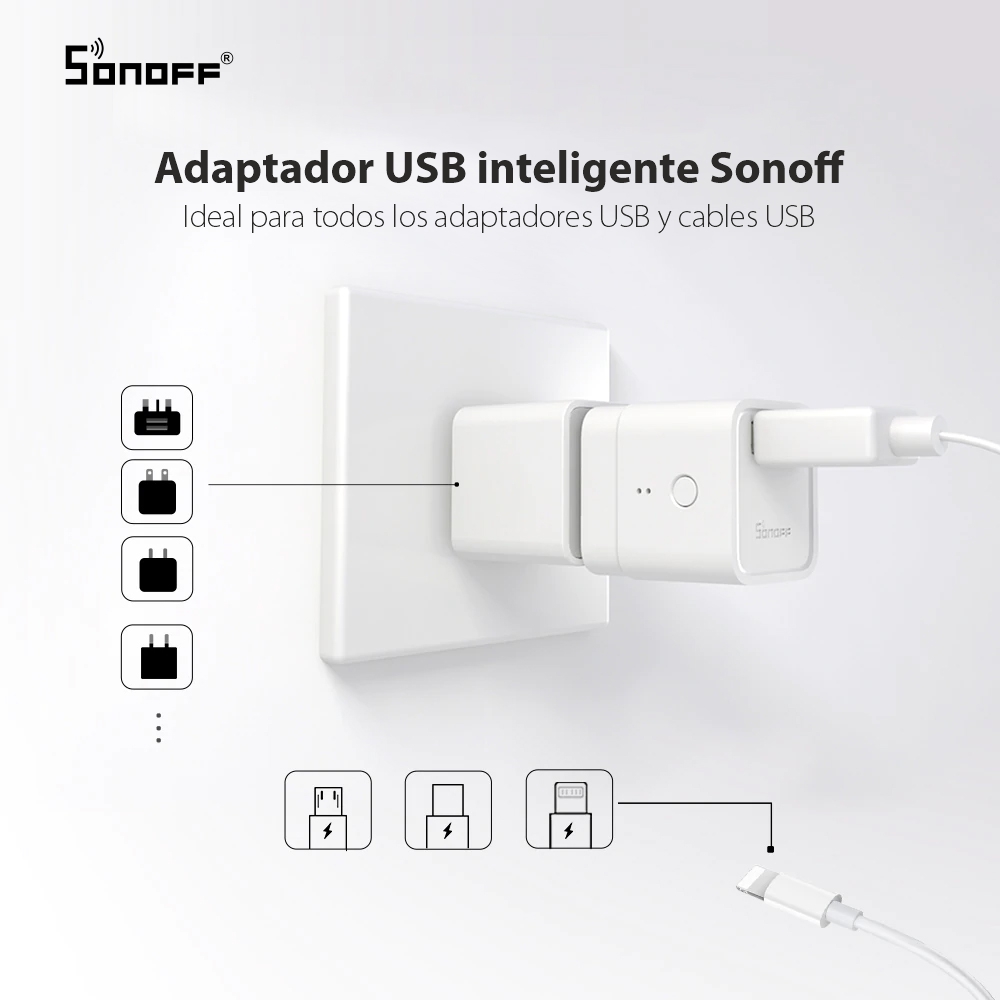 Adaptador USB inteligente Sonoff, Micro, 5V, Inalámbrico, Compatible con Google Home, Alexa y eWeLink