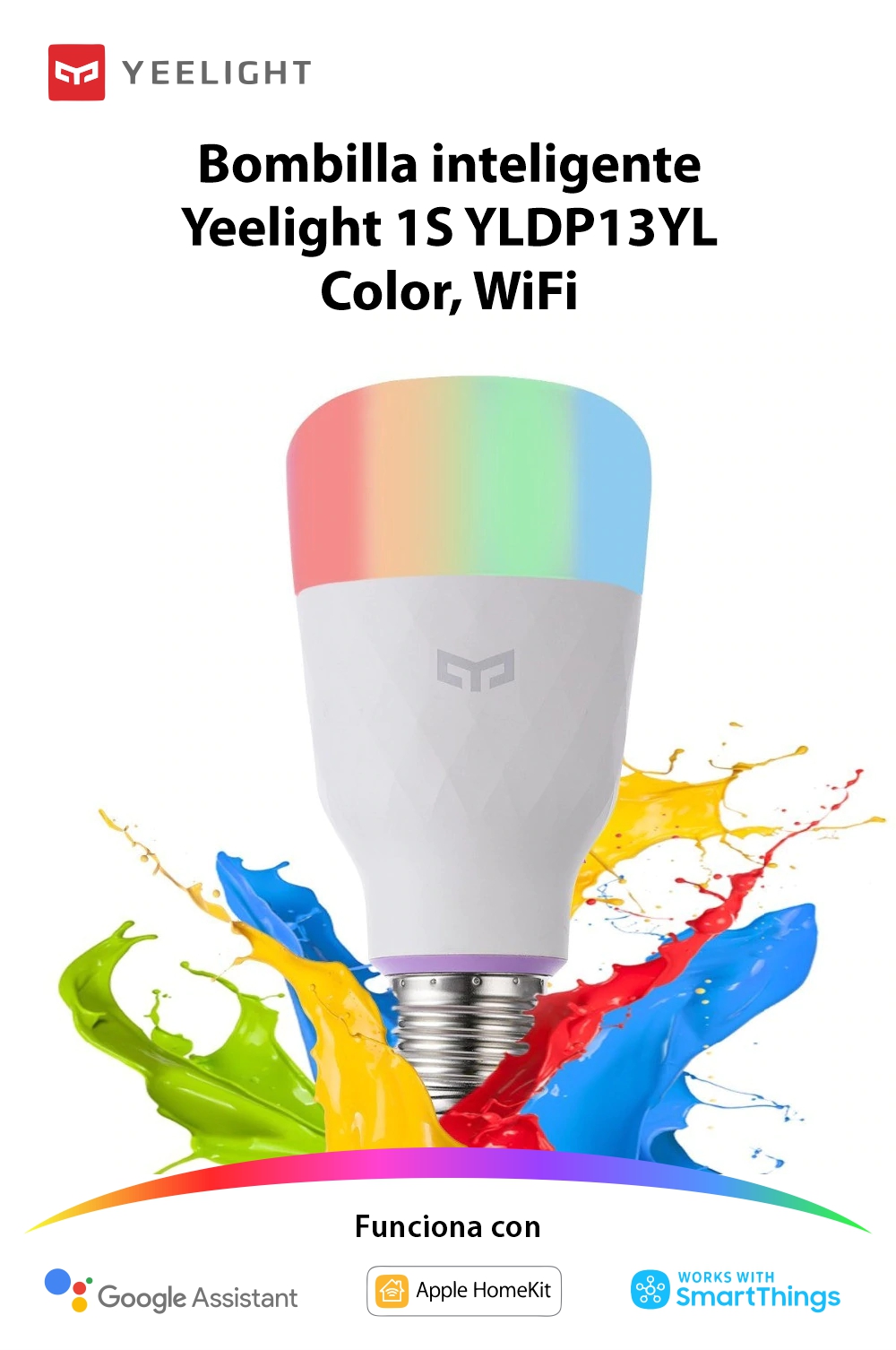 Bombilla inteligente YeeLight 1S YLDP13YL, Color, WiFi, 8,5 W, Compatible con Google Assistant, Apple HomeKit y SmartThings