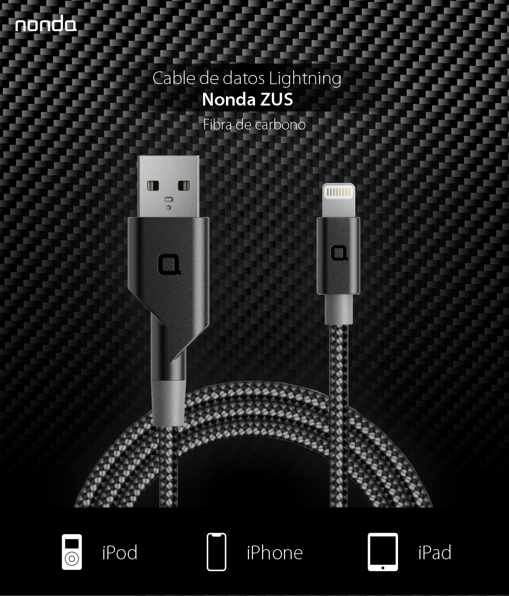 Cable de datos Lightning Nonda Zus, Para iPhone, iPad, iPod, Longitud 120 cm