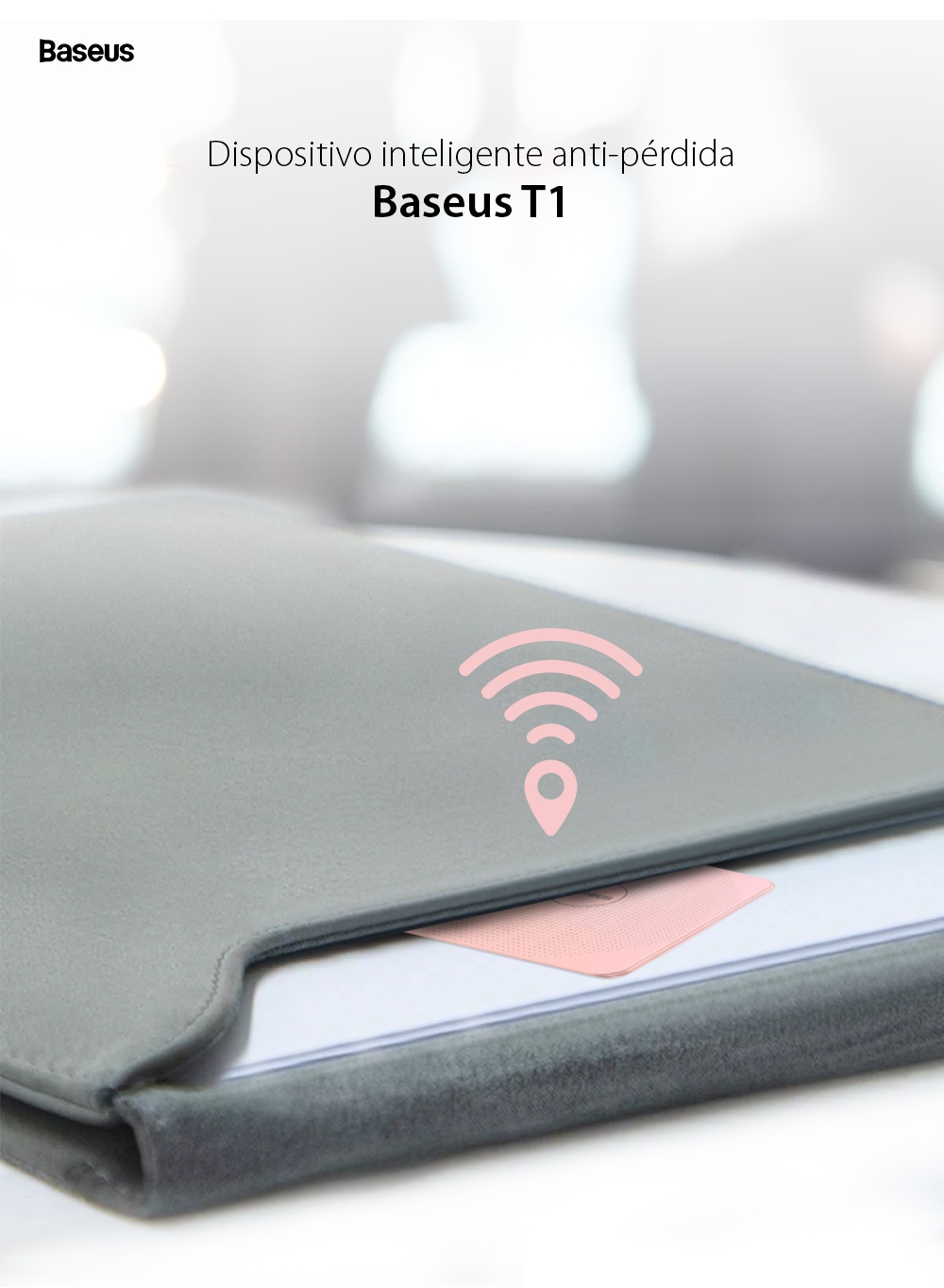 Dispositivo inteligente anti-pérdida Baseus T1, Rosa, Bluetooth, Monitoreo de aplicaciones, Alarma