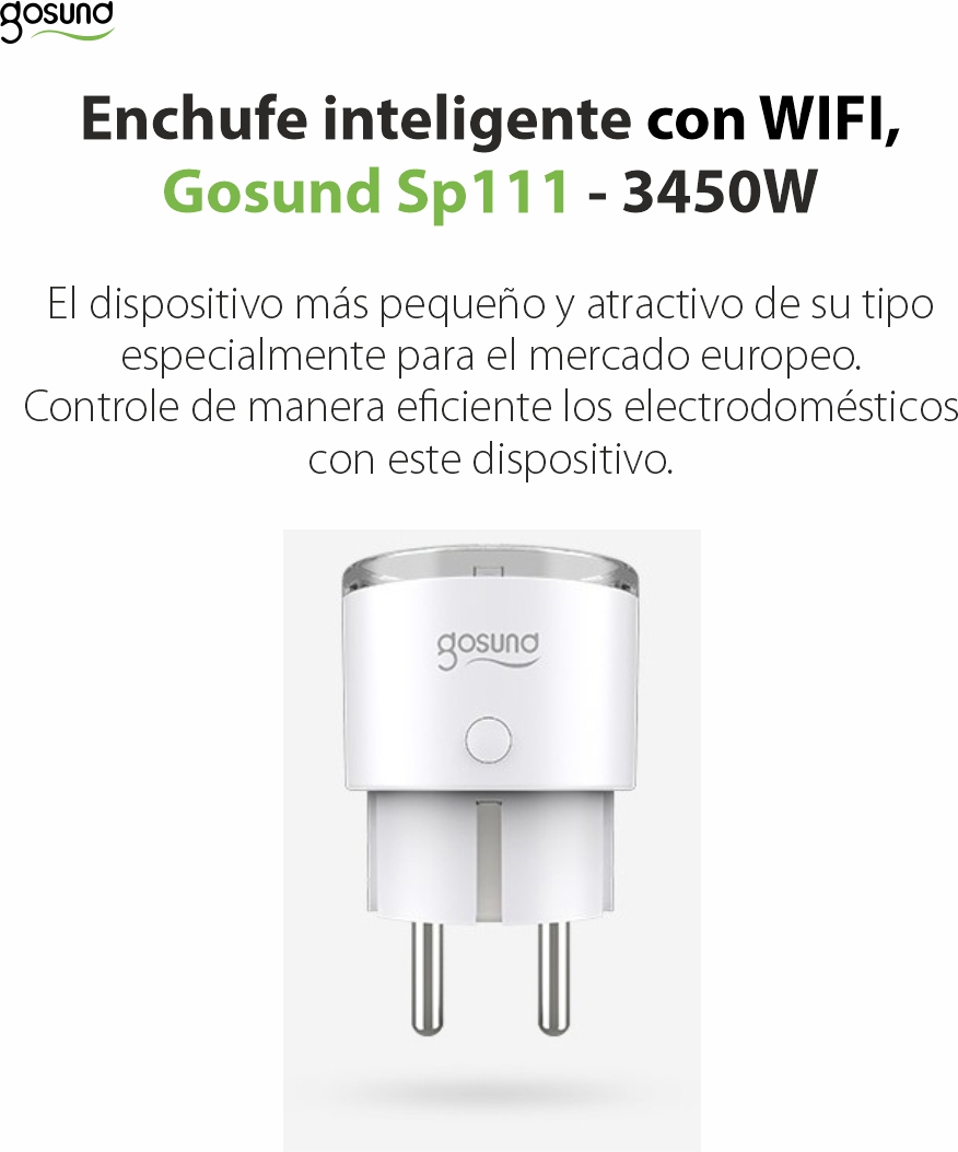 Enchufe inteligente Gosund SP111, Wi-Fi, 3450W, Compatible con Google Home, Amazon Alexa e IFTTT