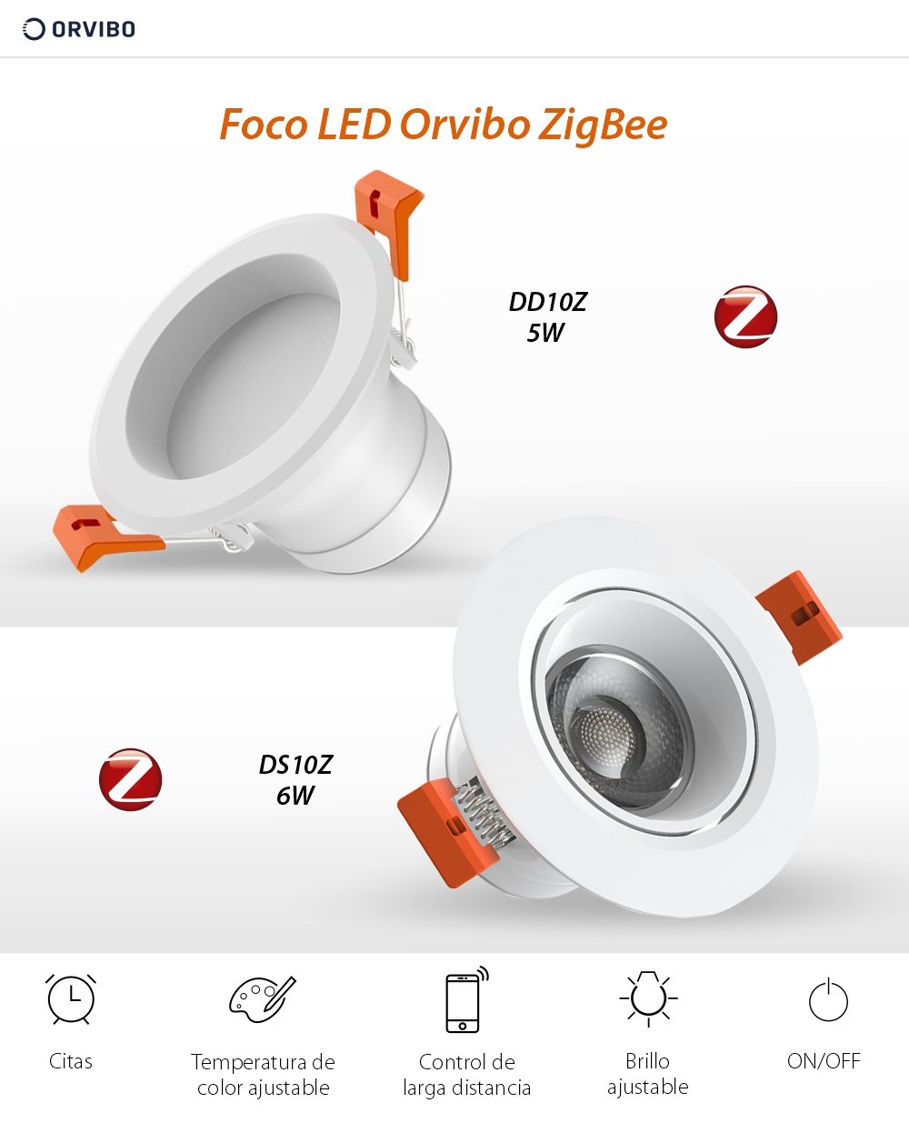 Foco LED Orvibo DD20Z, 5W, Protocolo ZigBee, 350 LM, Luz ajustable