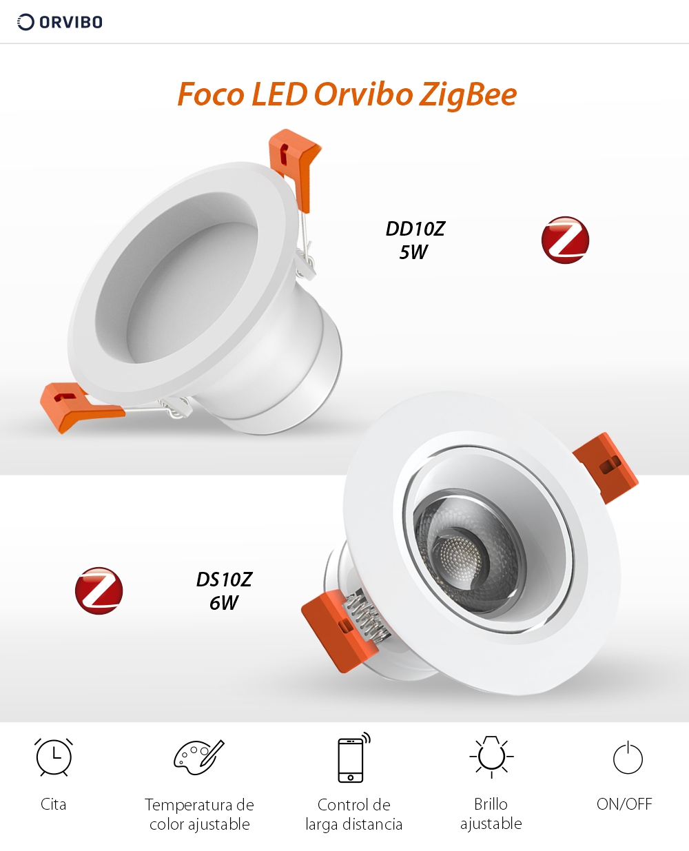 Foco LED Orvibo DS10Z, 6W, Protocolo ZigBee, 450 LM, Luz ajustable