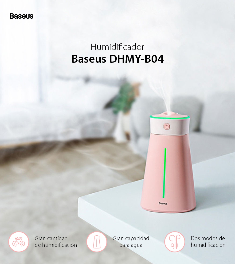 Humidificador con lámpara Baseus DHMY-B04, Rosa, Puerto USB, Capacidad 380 ml, 2 Modos, Hasta 12 horas