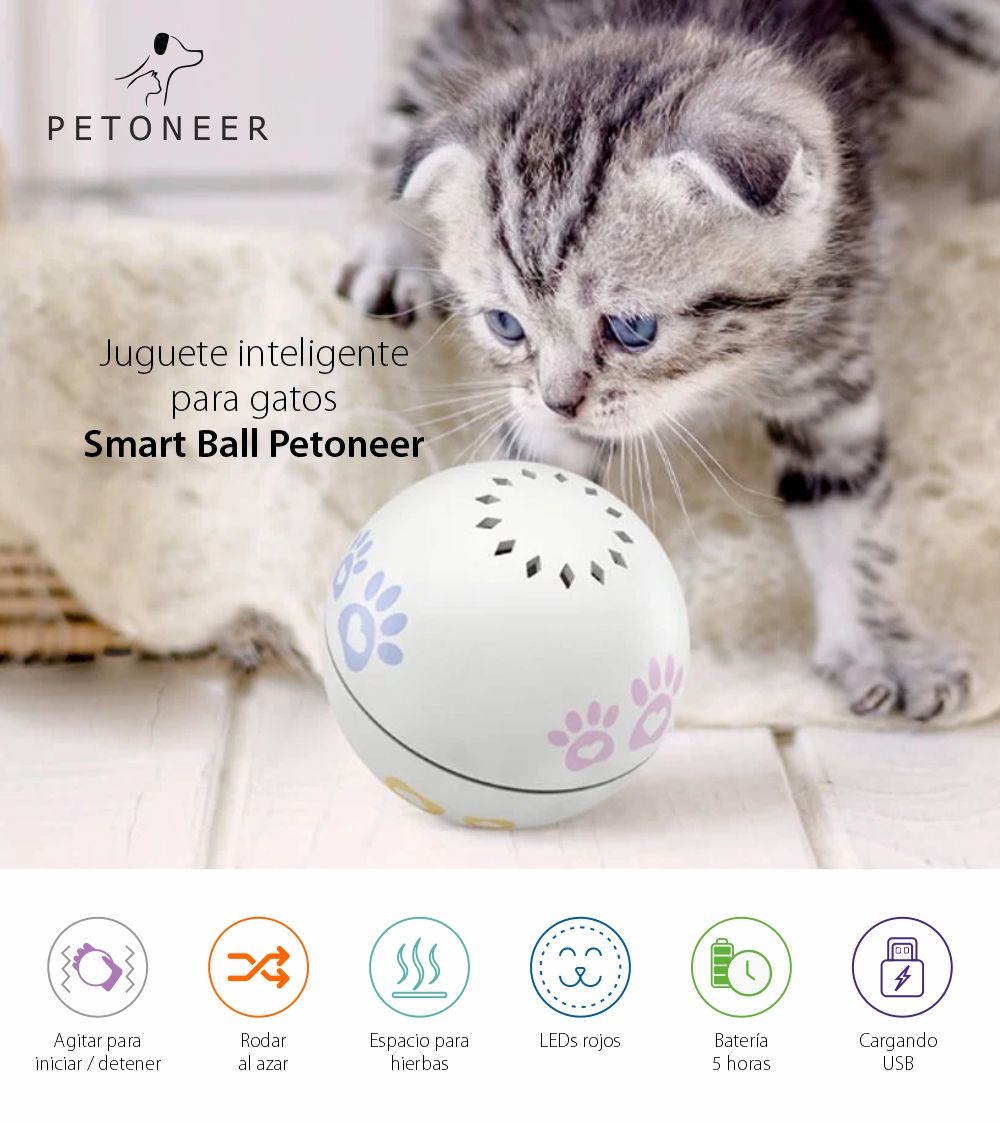 Juguete inteligente para gatos Petoneer, Autonomía 5 horas, Batería de 320 mAh, USB