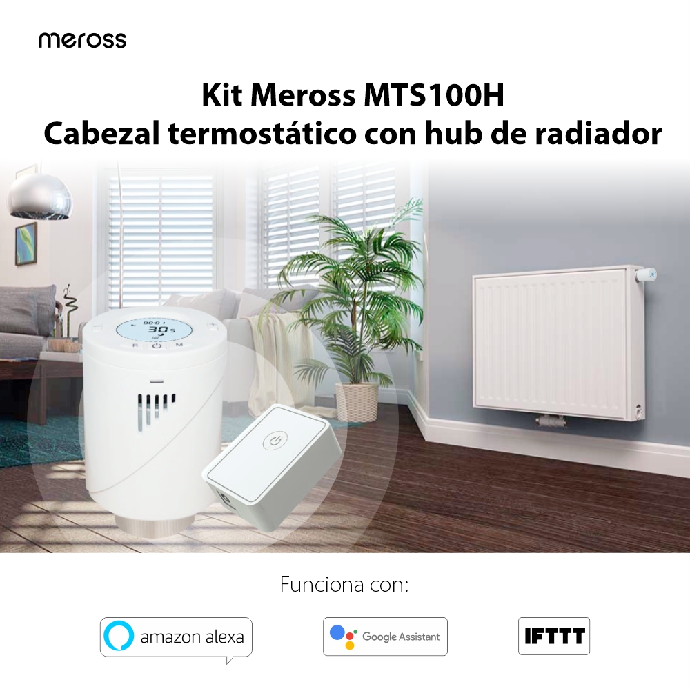 Kit cabezal termostático para radiador, Meross MTS100H, Compatible con Amazon Alexa, Google Home e IFTTT