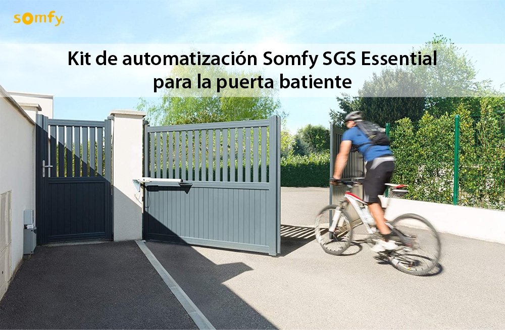 Kit de automatización para puerta batiente Somfy SGS Essential, Incluye lámpara de señalización, Motor, Fotocélulas y mandos a distancia