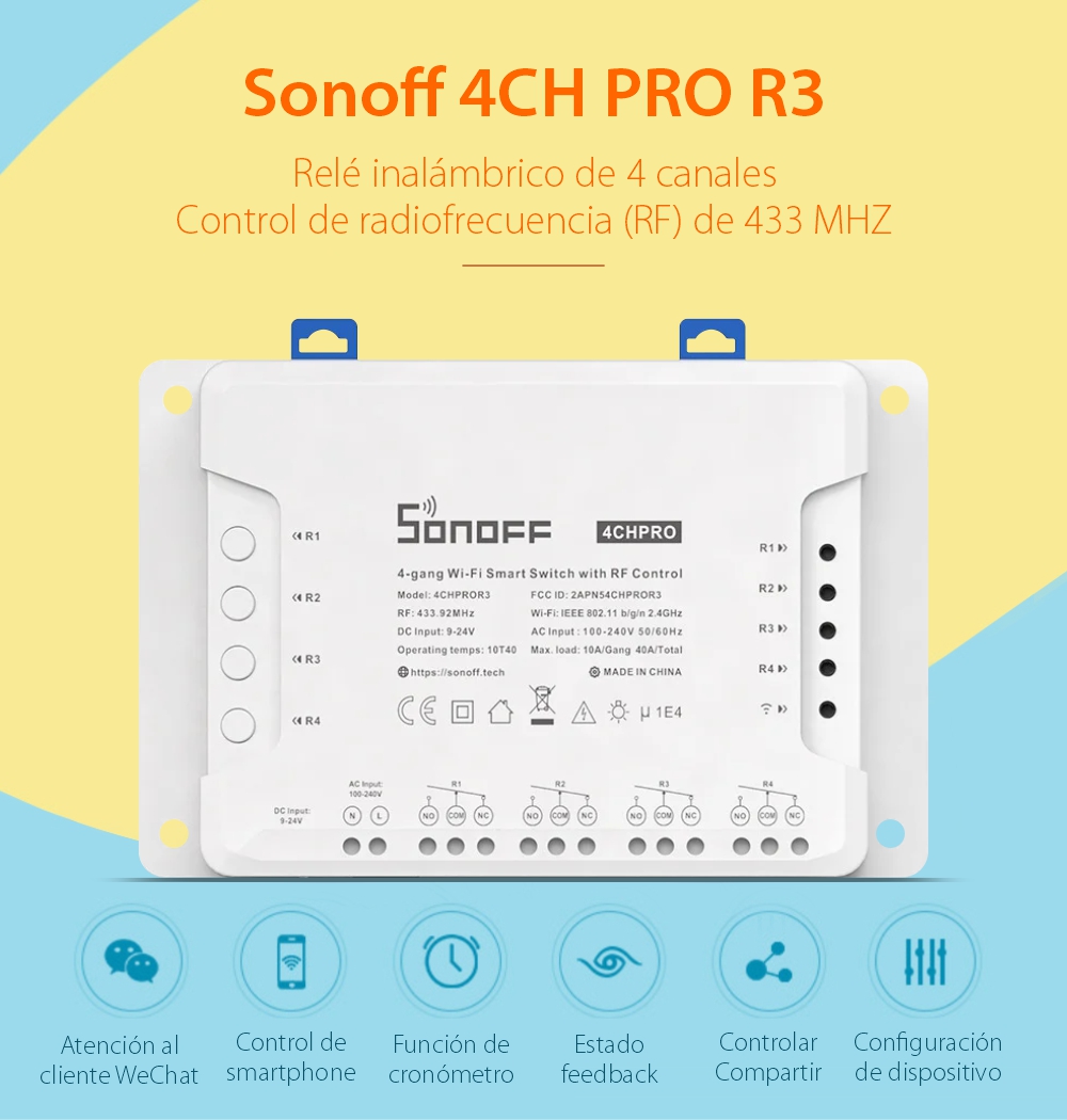 Relé inalámbrico 4 canales Sonoff 4CH Pro R3