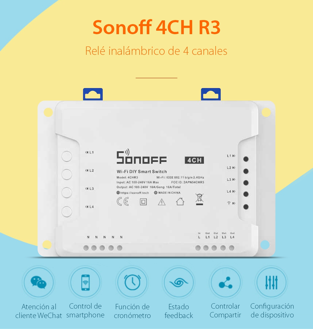 Relé inalámbrico de 4 canales – Sonoff 4CH R3