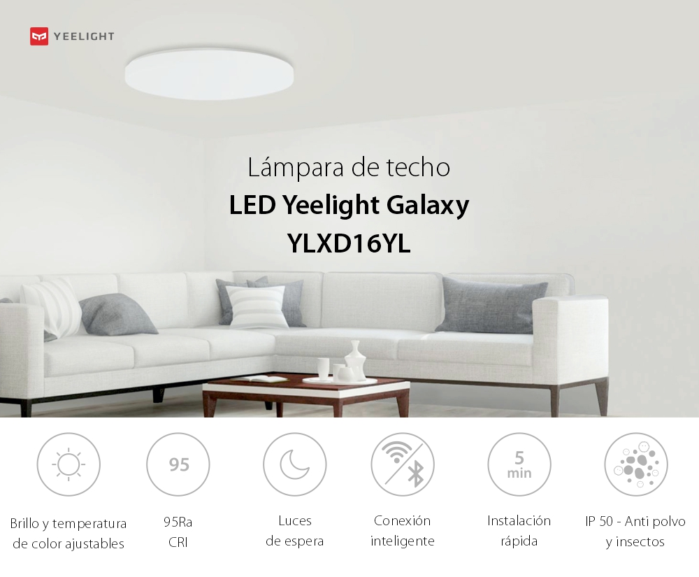 Lámpara de techo LED Yeelight Galaxy YLXD16YL, Inalámbrico, Bluetooth 4.2, 2200 Lm, Control desde la aplicación