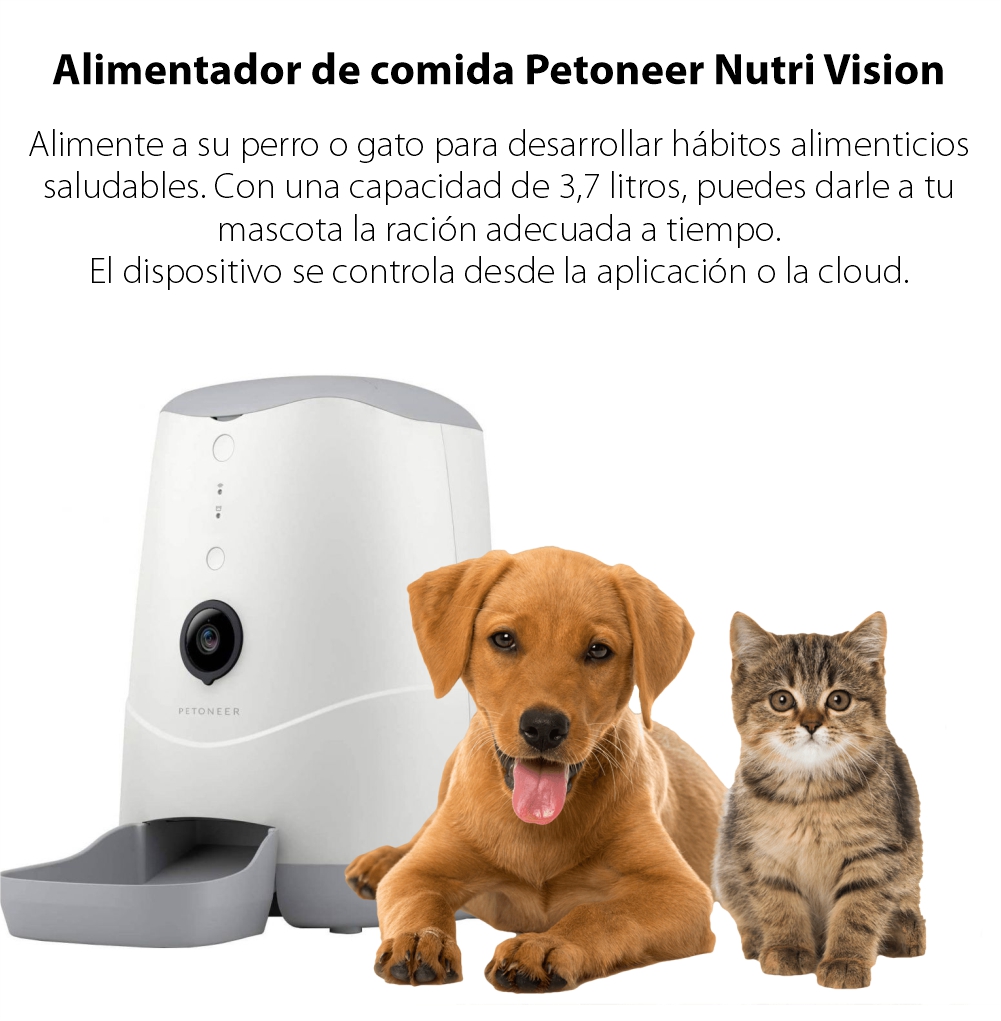 Dispensador inteligente para mascotas Petoneer Nutri Vision, 3.7 L, Cámara, Control por voz