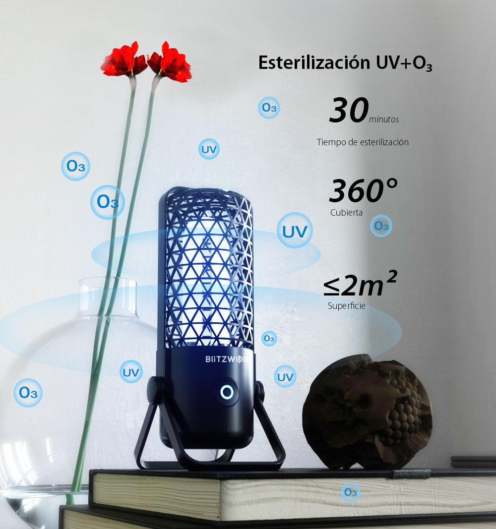 Lámpara de esterilización BlitzWolf BW-FUN4, portátil, ultravioleta y ozono, batería de 700 mAh