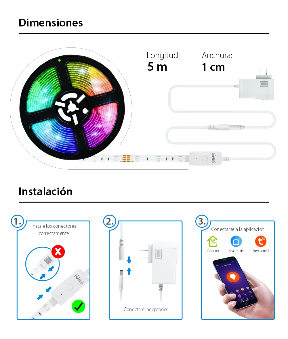 Kit tira LED inteligente NiteBird SL2, Wi-Fi, 5 metros, Control desde la aplicación, Control por voz