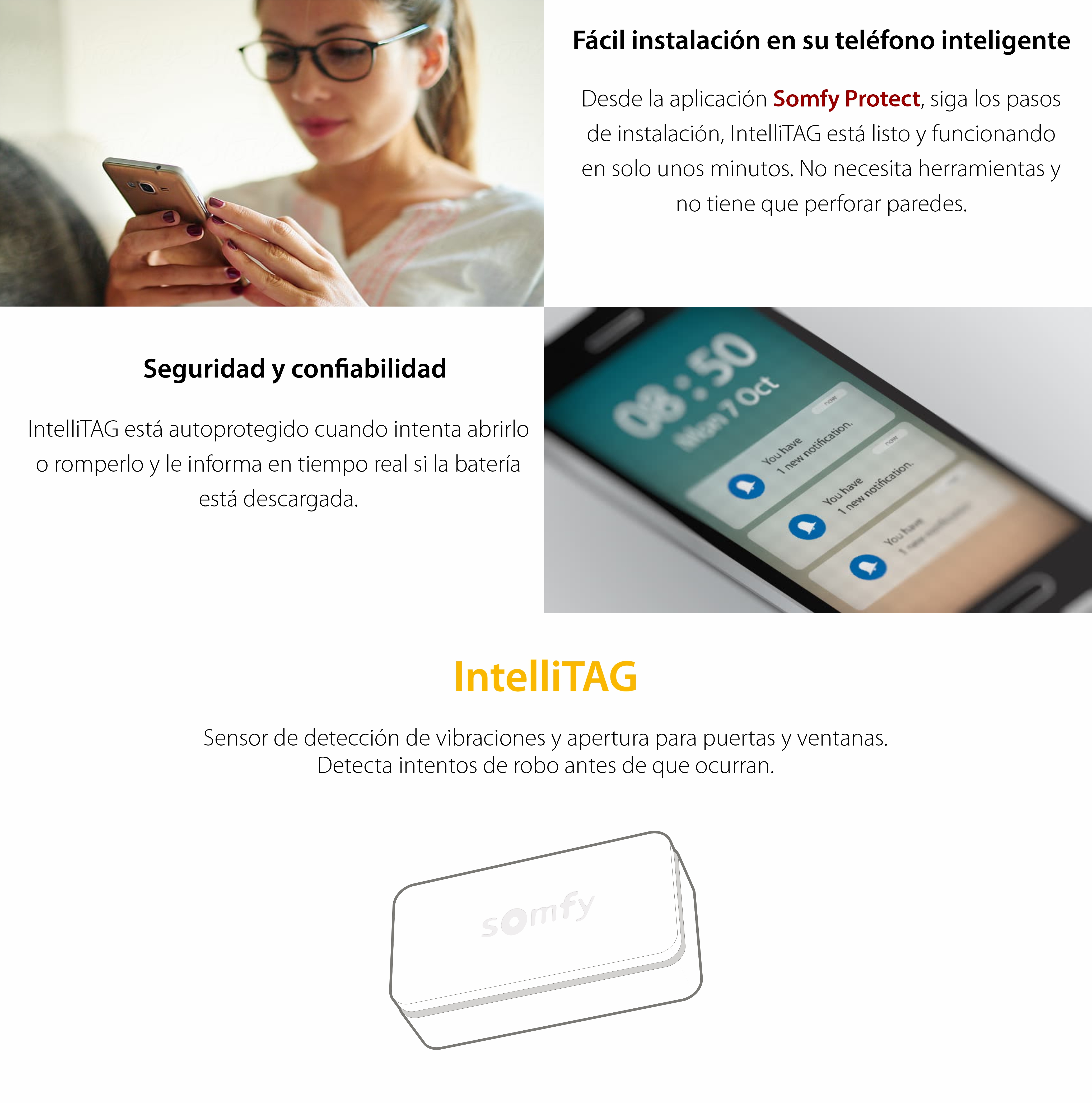Intellitag™  Sensor de puerta / ventana interior o exterior, Compatible con Somfy One, One +, Home Alarm