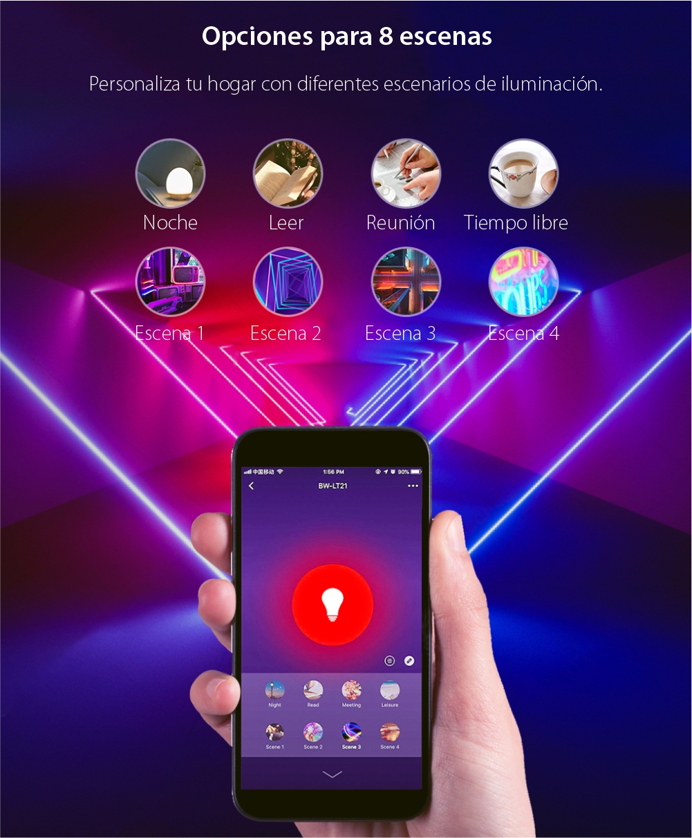 Bombilla LED inteligente RGB, BlitzWolf BW-LT21, 10 W, 900 LM, 3000K, E27, Comando de voz
