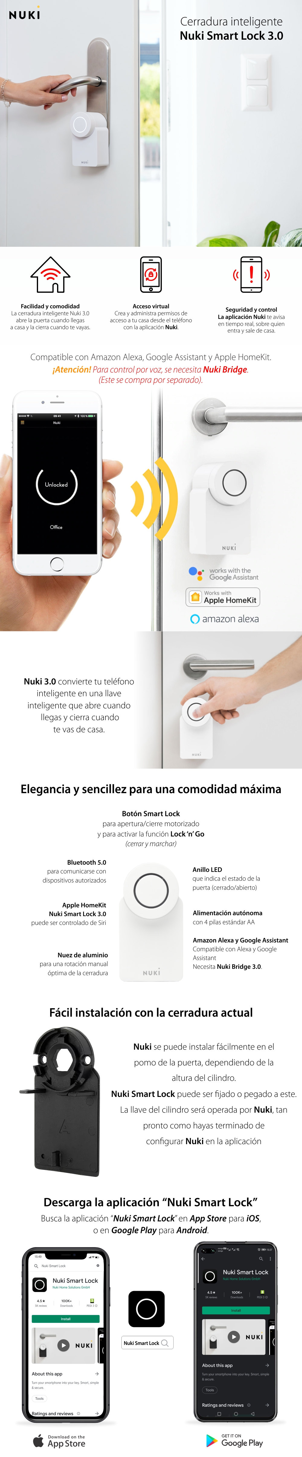 Cerradura inteligente Nuki Smart Lock 3.0, Inalámbrico, Bluetooth 5.0, Control desde aplicación, Alcance de detección 10 m