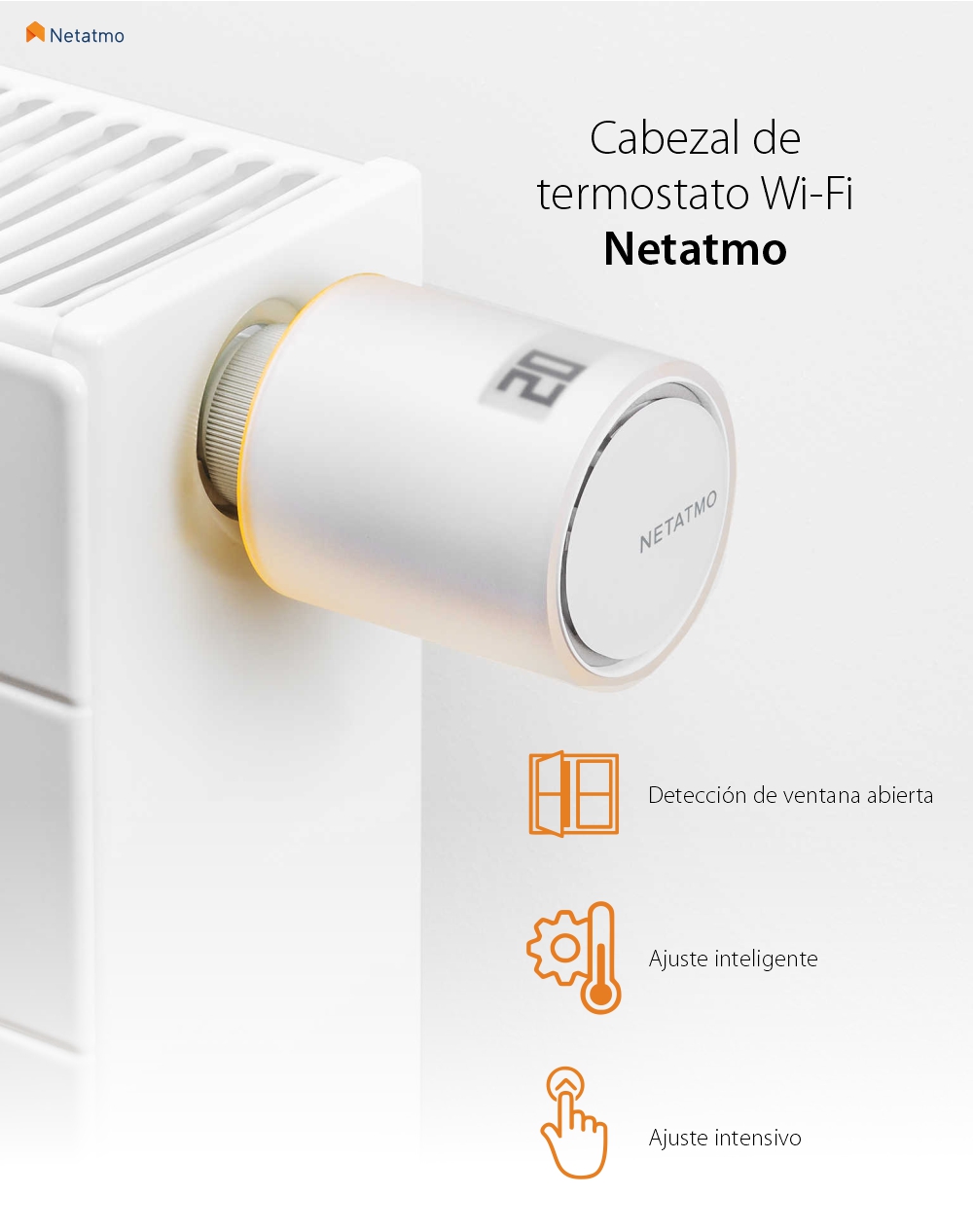 Cabezal de termostato Netatmo, Wi-Fi, Control desde aplicación, Programación, 4 colores intercambiables