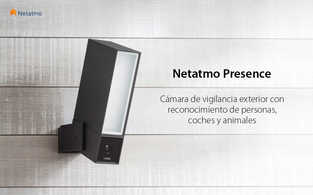 Cámara de vigilancia exterior Netatmo Presence, Wi-Fi, Proyector LED, Vista nocturna, 4 MP, Resolución 1080P