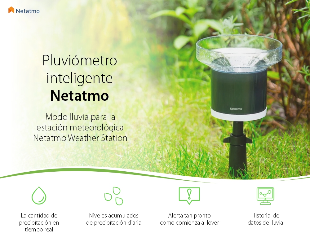 Modulo lluvia / pluviómetro Netatmo, Wi-Fi, Monitorización de precipitaciones, Visualización de datos en la aplicación