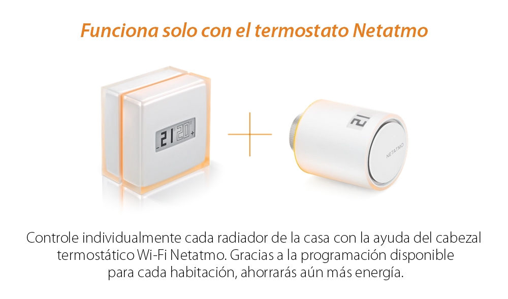 Cabezal de termostato Netatmo, Wi-Fi, Control desde aplicación, Programación, 4 colores intercambiables