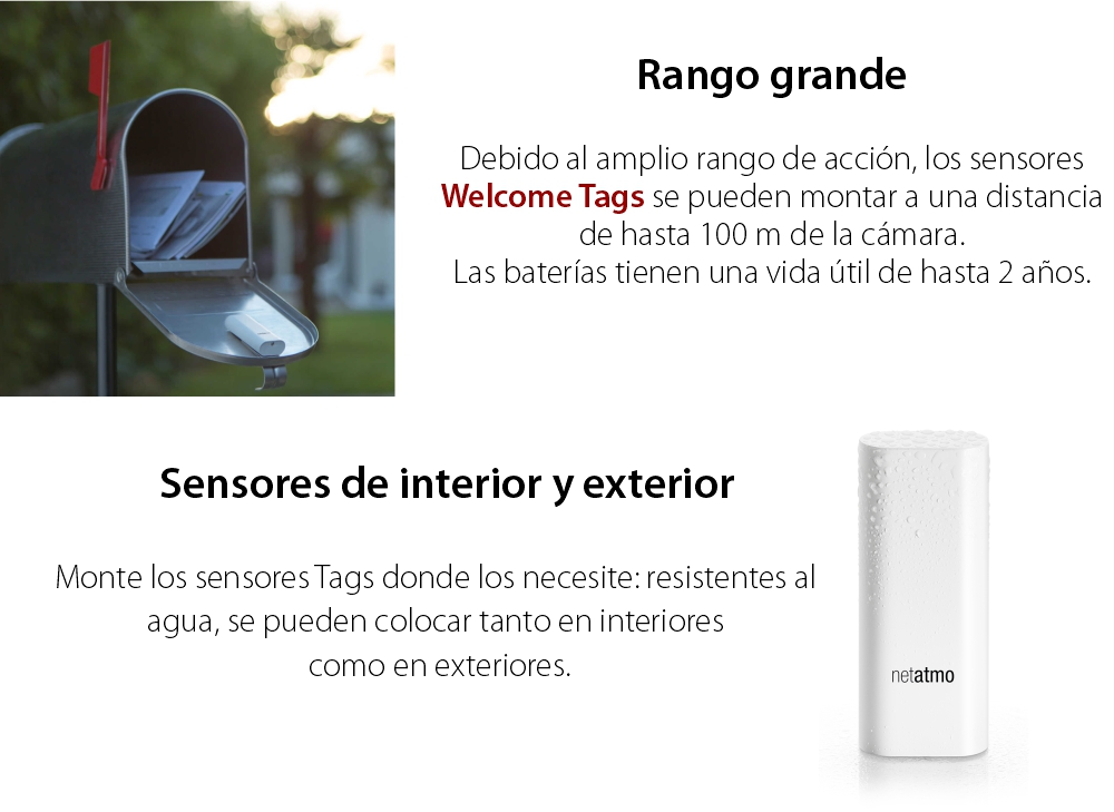 Paquete de 3 sensores de movimiento Netatmo Tags, Para exteriores e interiores, Inalámbrico, Compatible con Netatmo Welcome