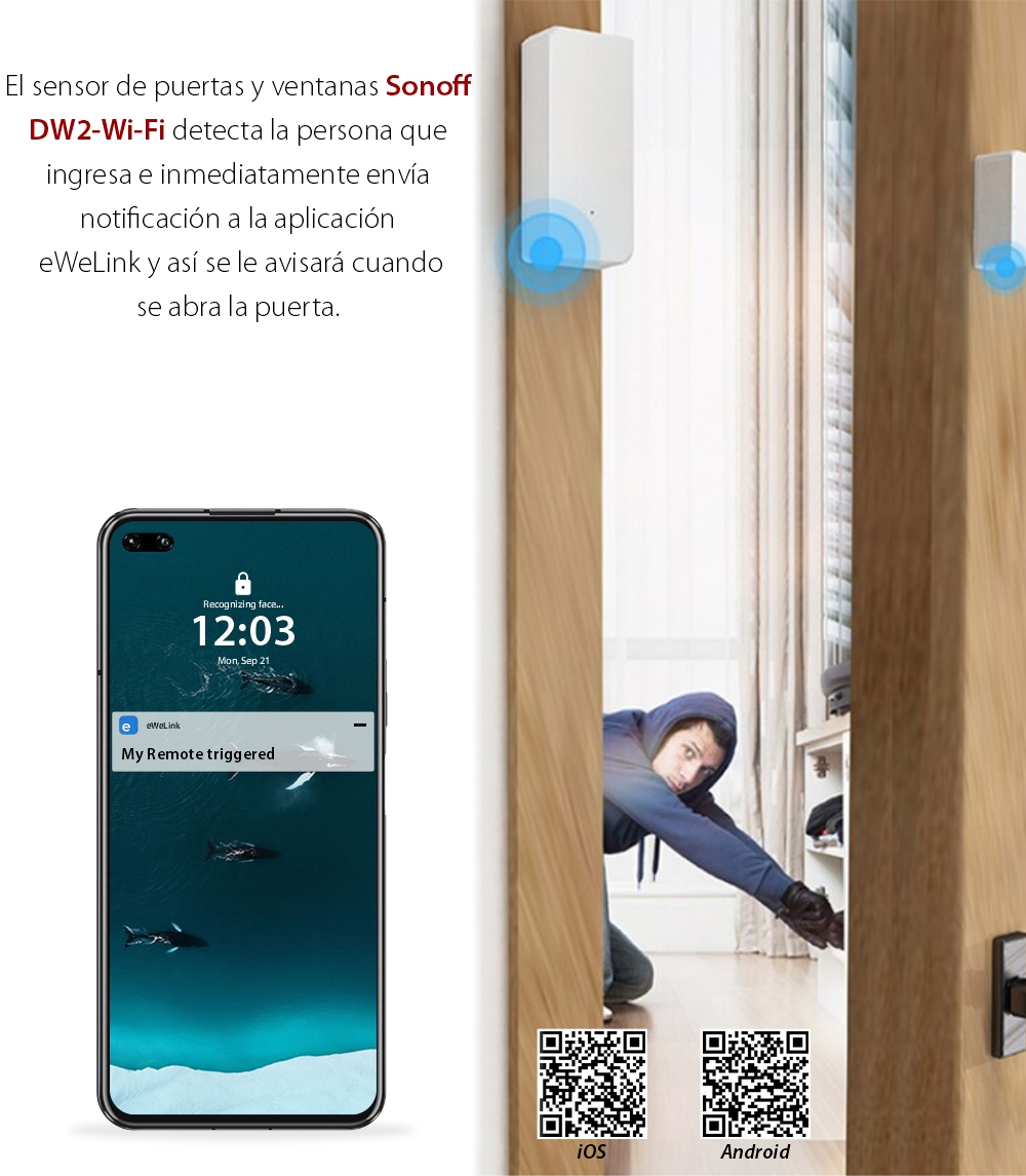 Sensor para puertas y ventanas Sonoff DW2, Wi-Fi, Notificaciones y control desde la aplicación