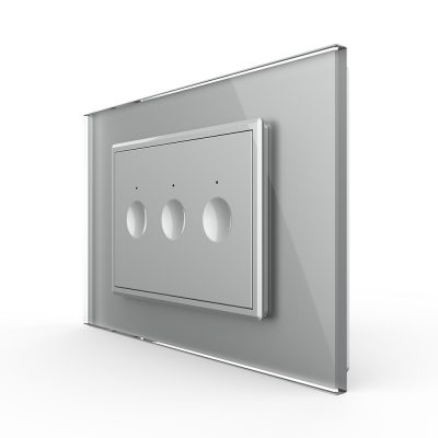 Interruptor triple, 3 táctiles, Livolo con marco de cristal, Estándar italiano – Nueva serie culoare gri