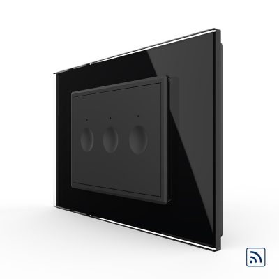 Interruptor triple inalámbrico, 3 botones táctiles, Livolo con marco de cristal, Estándar italiano – Nueva serie culoare neagra