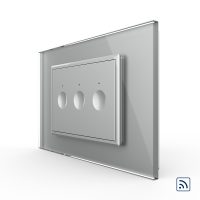 Interruptor triple inalámbrico, 3 botones táctiles, Livolo con marco de cristal, Estándar italiano – Nueva serie culoare gri